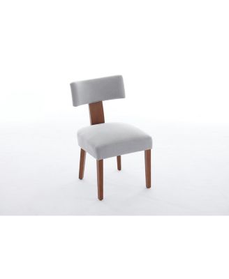 Modern Armless Dining Chairs with Linen Fabric Curved Back and Solid Wood Legs Set of 2