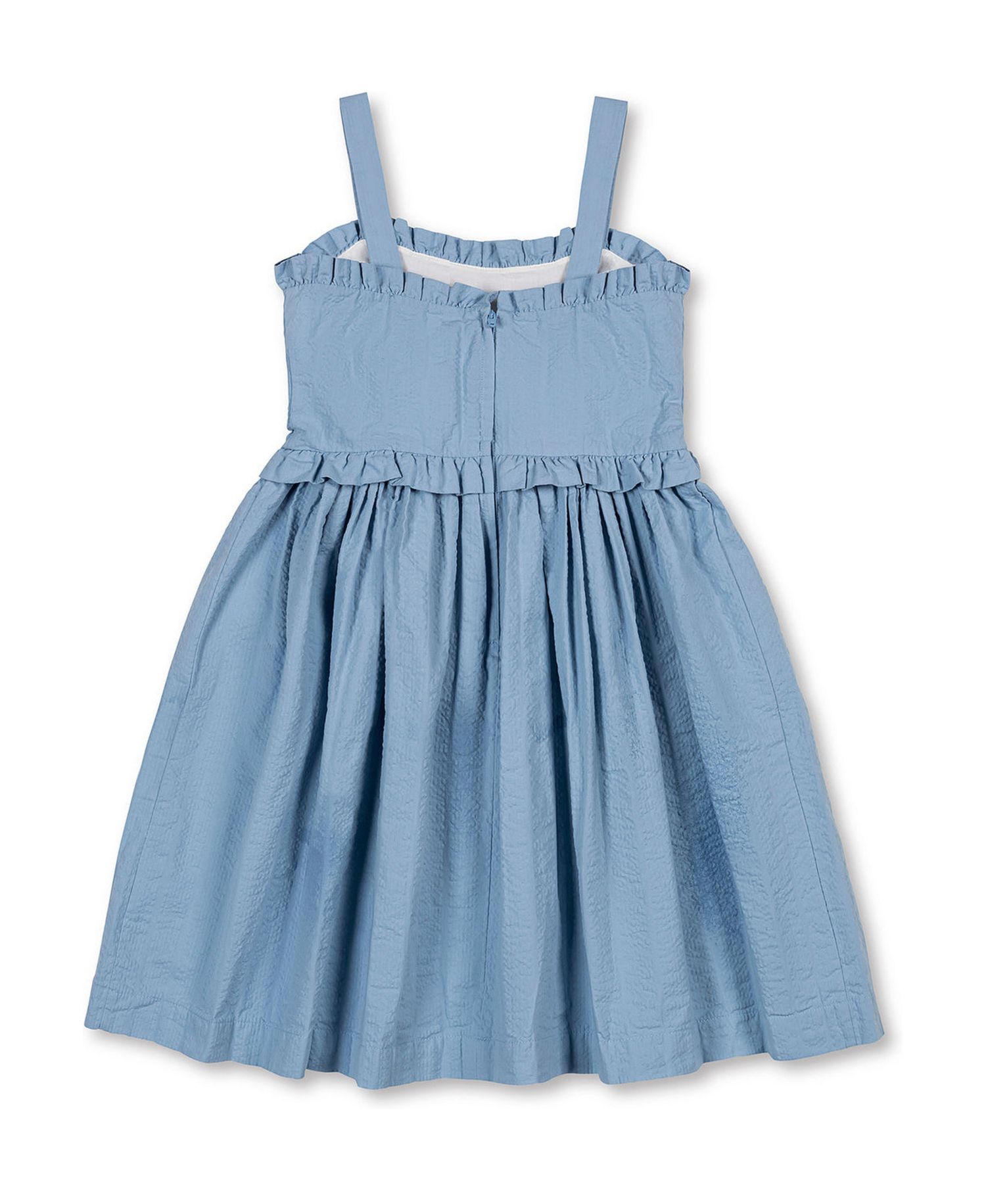 Little Girls Hope and Henry Organic Ruffle Edge Seersucker Apron Dress