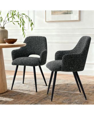 Set of 2 Upholstered Arm Dining Chairs, Metal Legs, Modern Kitchen