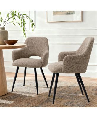 Set of 2 Upholstered Arm Dining Chairs, Metal Legs, Modern Kitchen