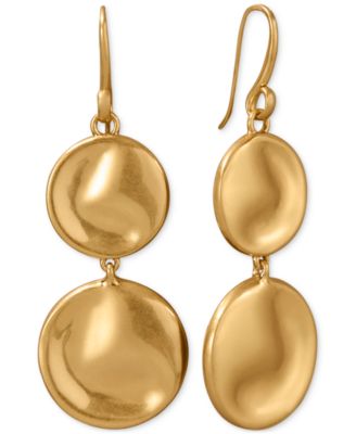 Donna Karan Worn 24k Gold Plated Double Drop Wave Coin Earrings - Gold