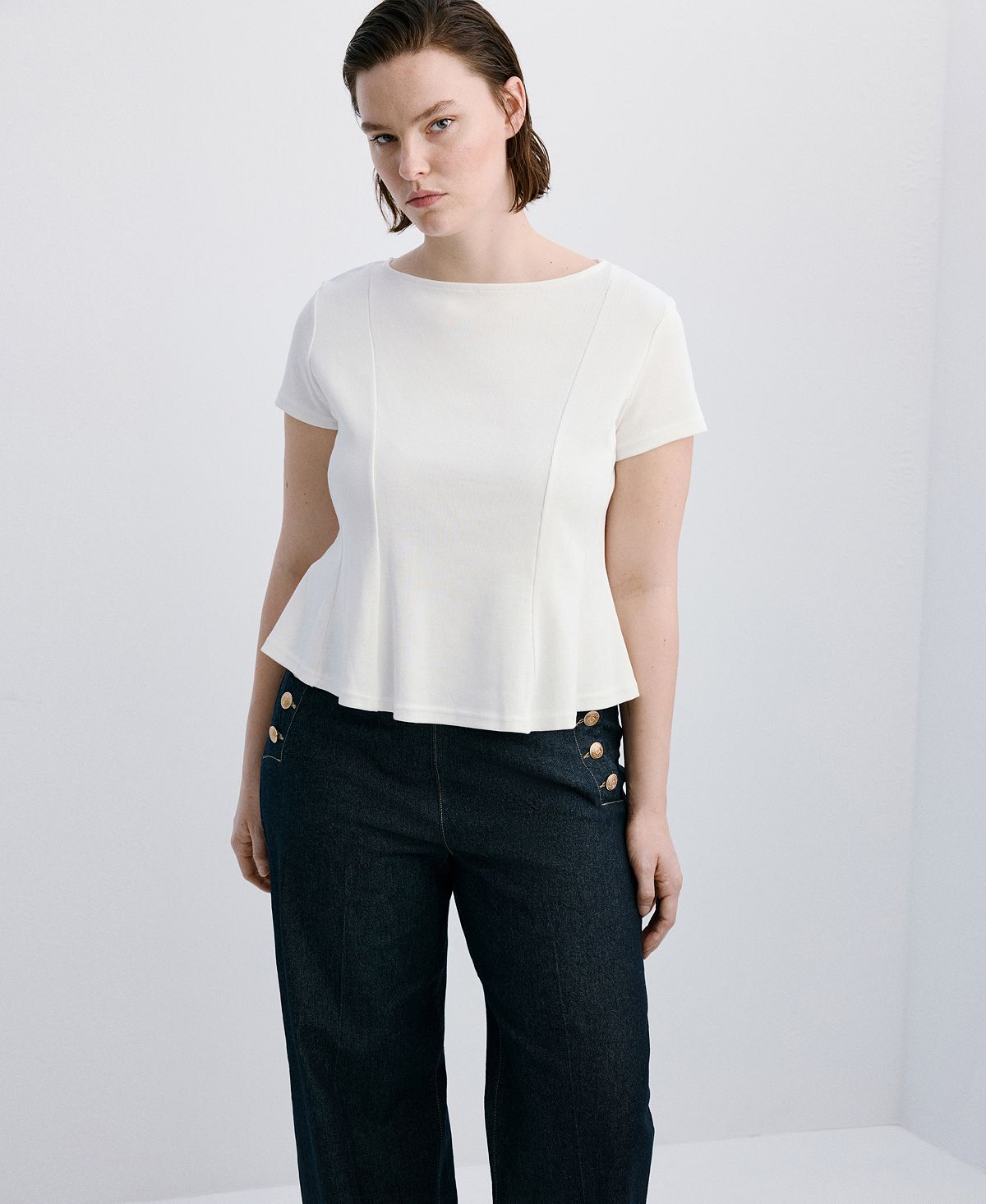 Mango Women's Side Buttons Wide-Leg Jeans view 6 — MAYCSS fashion products