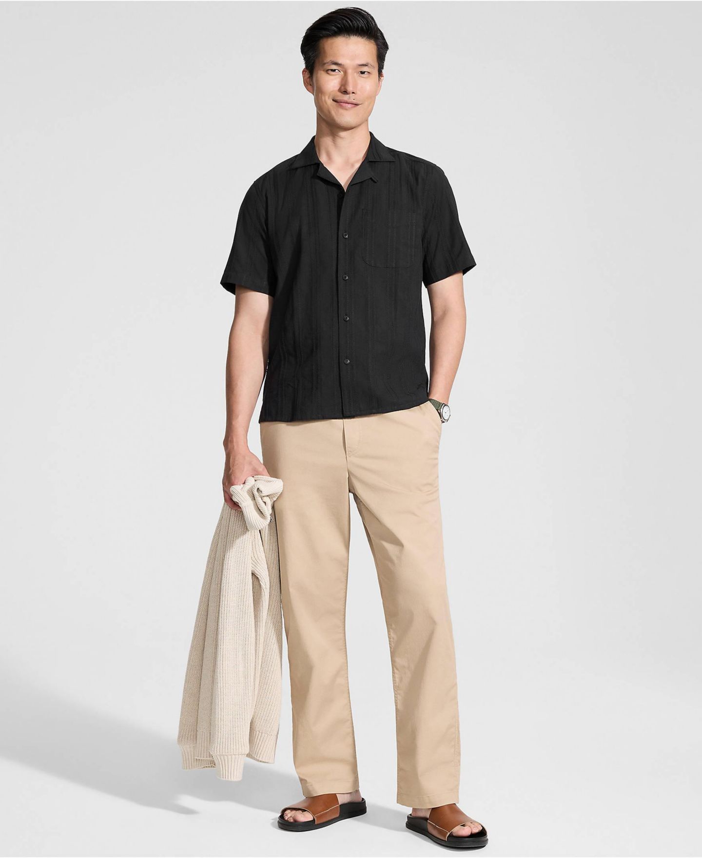 Мужская рубашка Lands' End Short Sleeve Camp Collar Hawaiian, цвет: Чёрный — фото 4