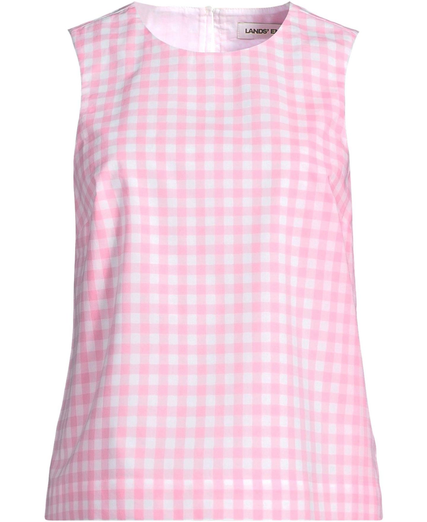 Женский топ Lands' End Poplin Sleeveless Shell, цвет: Розовый в мелкую клетку — фото 3