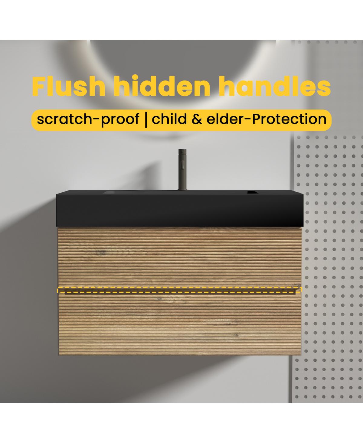 Sillysis Mid-Century Modern Bathroom Vanity with Double Drawers, Quartz Basin