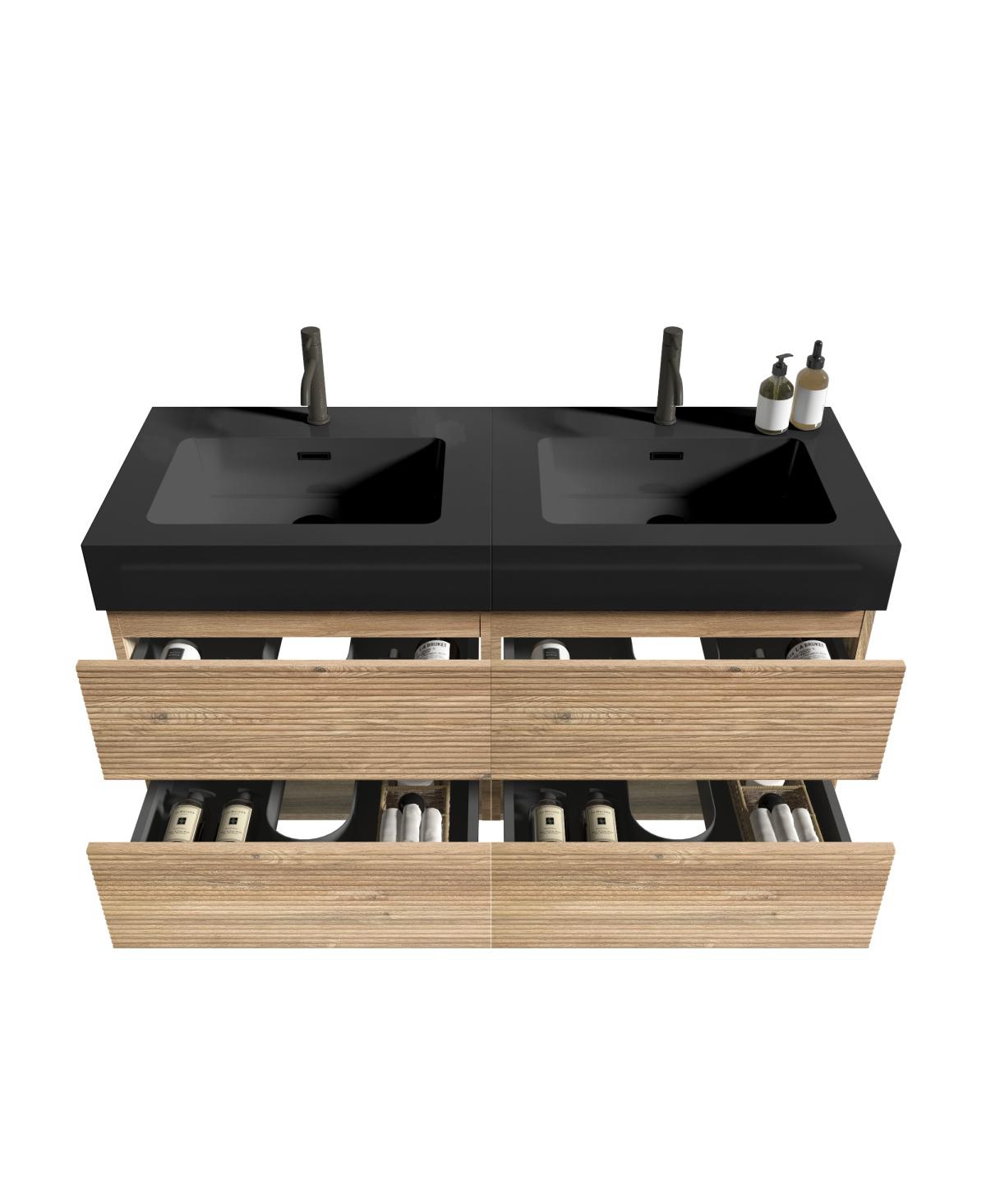 Sillysis Mid-Century Modern Bathroom Vanity with Double Drawers, Quartz Basin