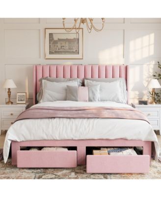 Bed Frame with 2 Storage Drawers, Velvet Upholstered Platform Bed, No Box Spring Needed, Noise Free, Easy Assembly