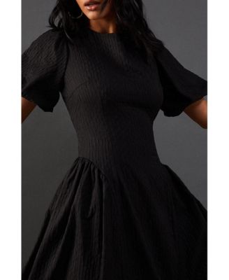 Women's Seersucker Puff Sleeve Midi Dress