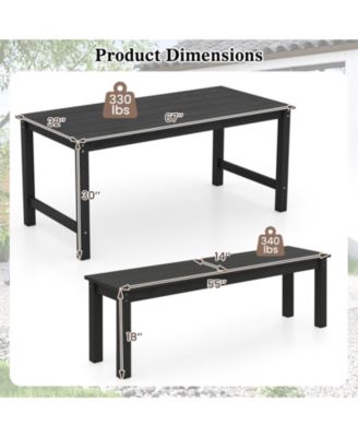 3-Piece HDPE Outdoor Dining Table Set with Two Benches