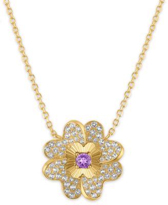 Blue Topaz (1/20 ct. t.w.) & White Topaz (1/3 ct. t.w.) Diamond Cut Flower Pendant Necklace in 14k Yellow Gold (Also Available in Amethyst)