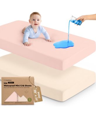 2pk Isla Waterproof Mini Crib Sheets for Boy, Girl, Soft Pack and Play Sheets for Graco Pack and Play Mattress