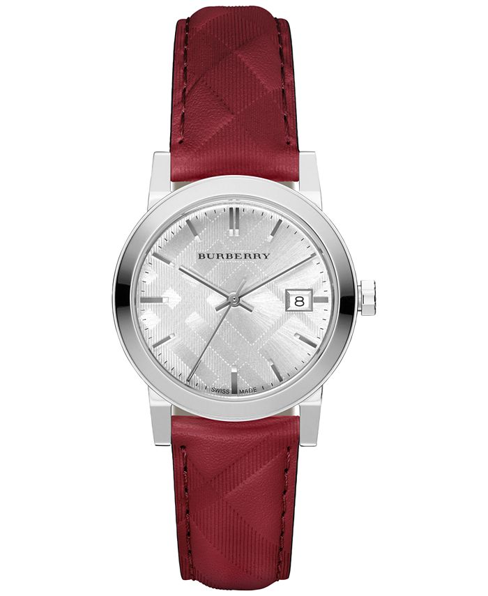 Burberry Women s Swiss The Classic Round Red Check Embossed