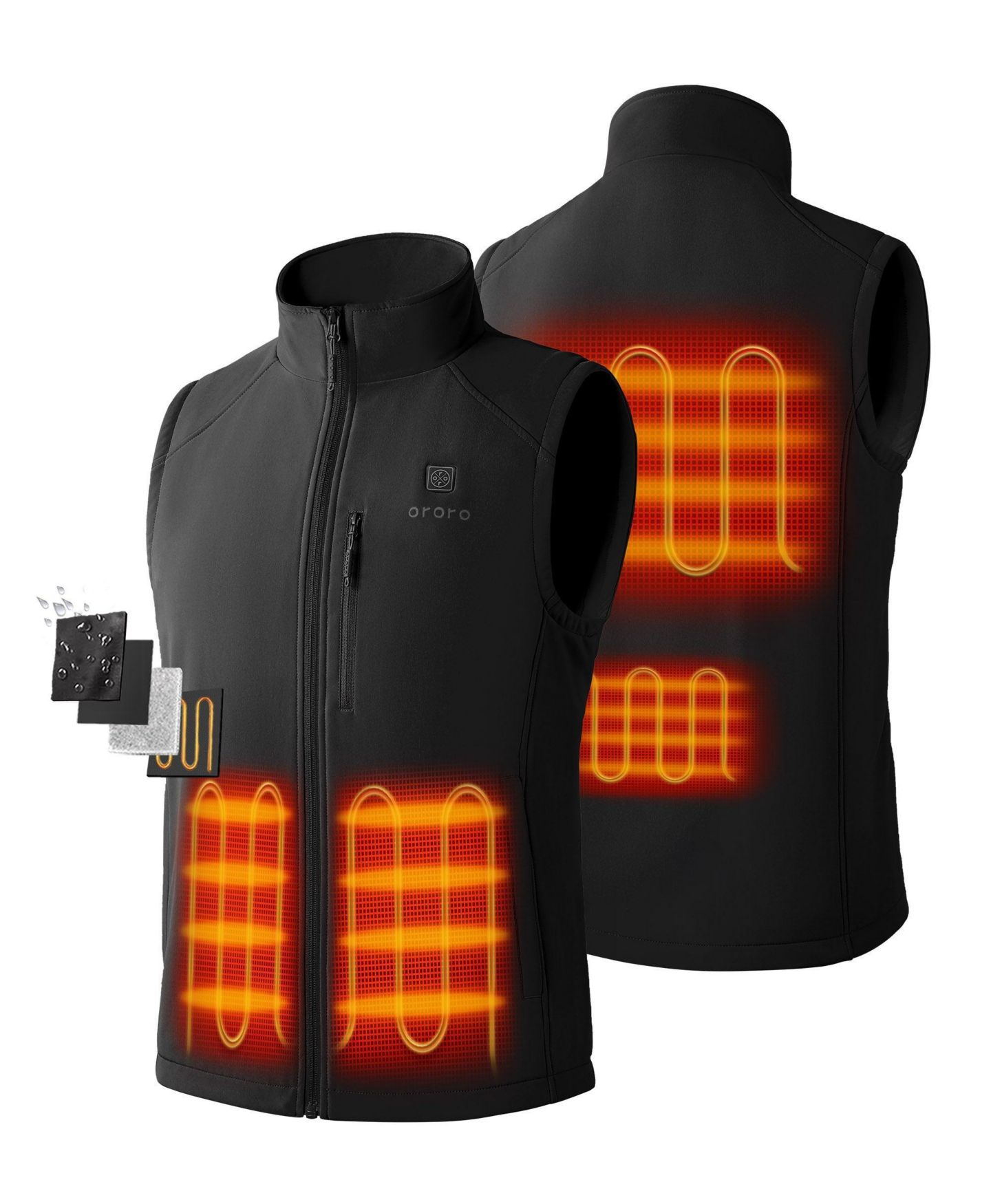 Мужской жилет ororo 4-Zone Heated Softshell Vest, цвет: Чёрный — фото 2