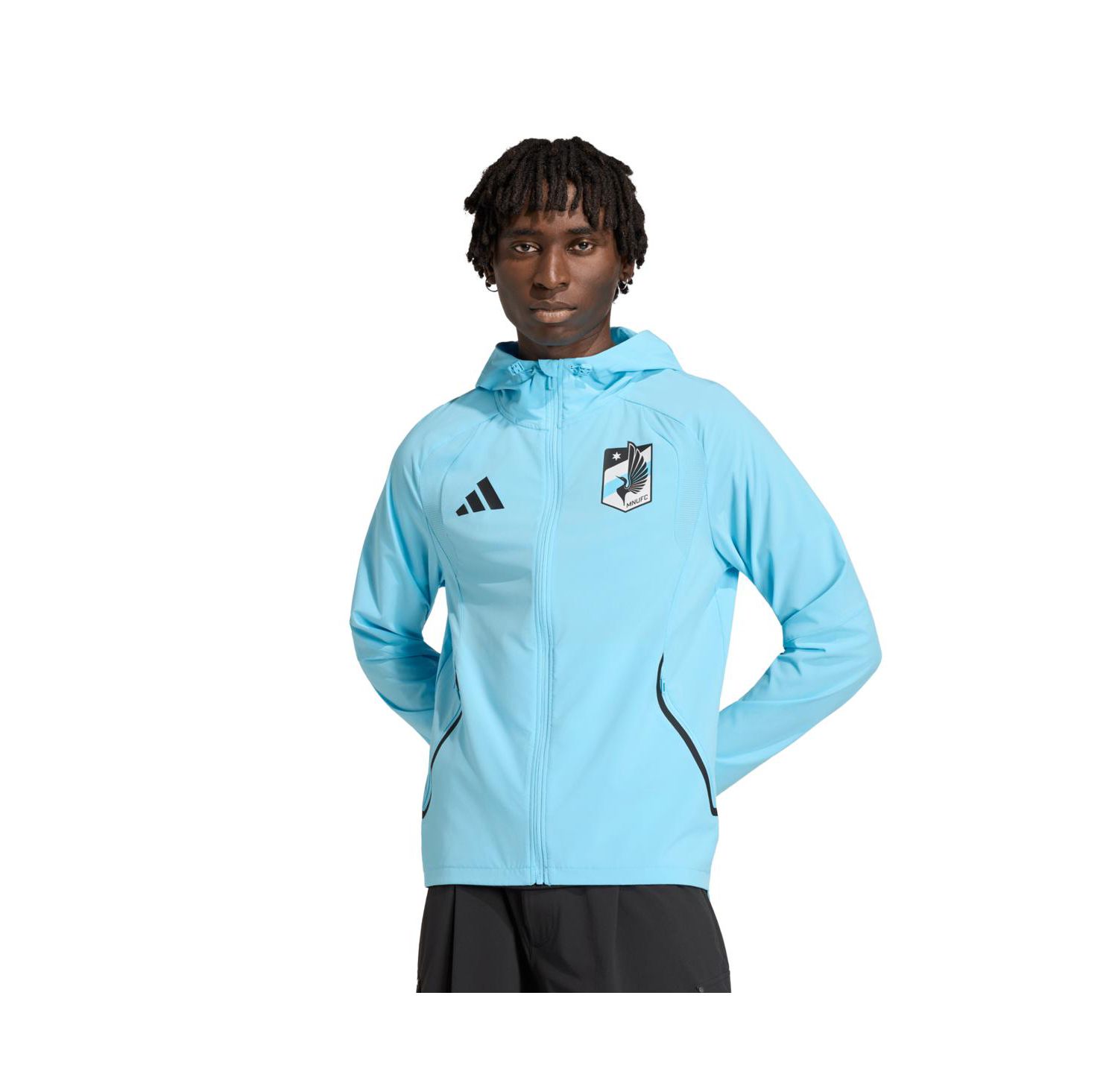 Men's Light Blue Minnesota United FC Tiro Travel Full-Zip Hooded Windbreaker Jacket