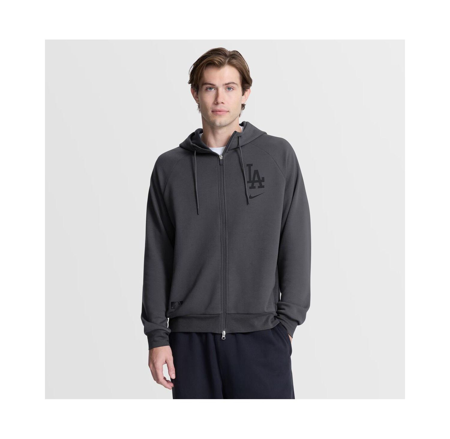 Men's Anthracite Los Angeles Dodgers Authentic Collection Player Raglan Dri-FIT Full-Zip Hoodie