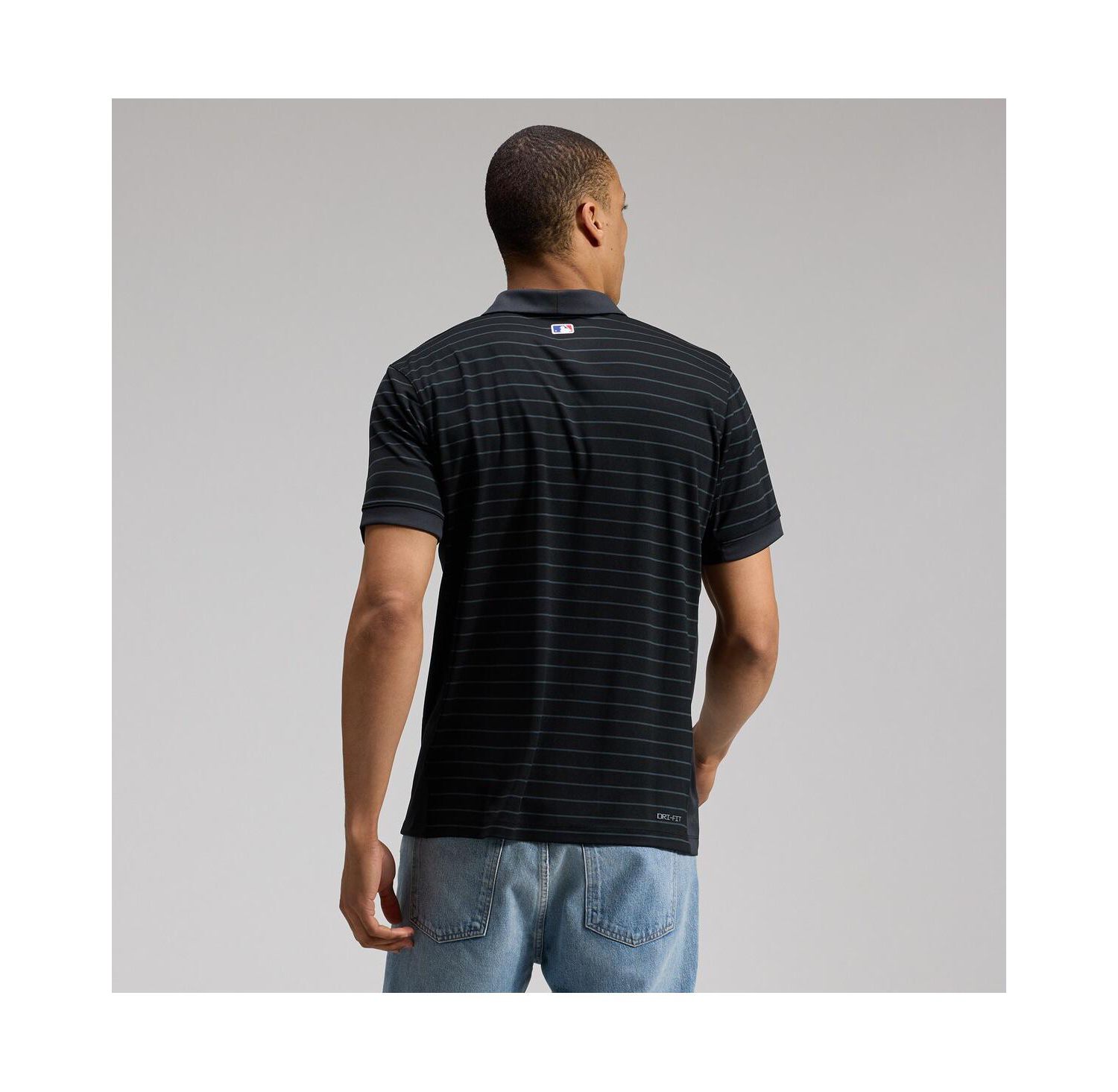 Men's Black Los Angeles Dodgers Authentic Collection Striped Victory Dri-FIT Polo Shirt