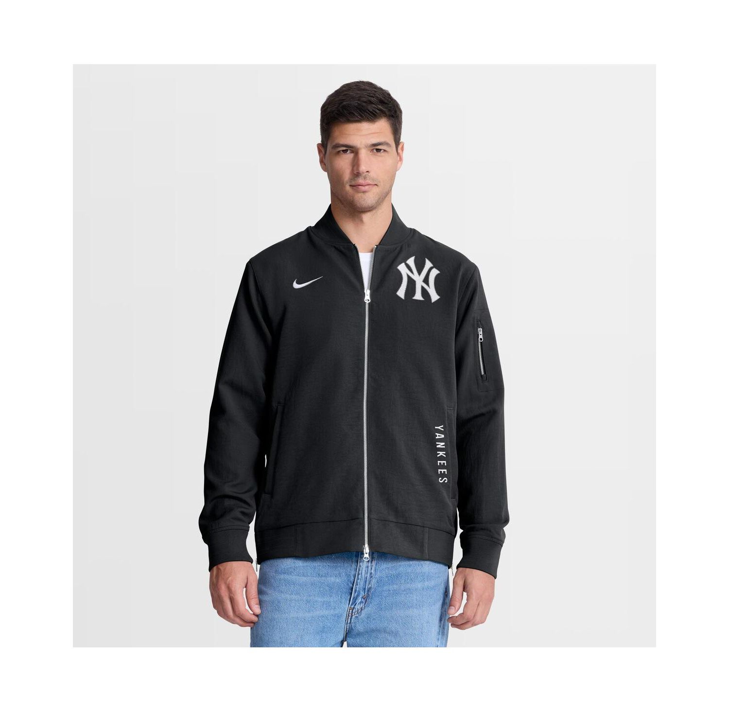 Men's Black New York Yankees Authentic Collection Dugout Relaxed Full-Zip Bomber Jacket