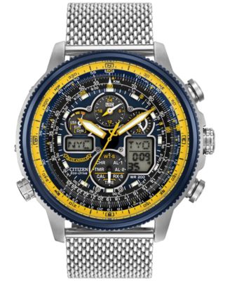 Citizen - Men's Analog-Digital Chronograph Eco-Drive Navihawk A-T Stainless Steel Mesh Bracelet Watch 48mm JY8031-56L