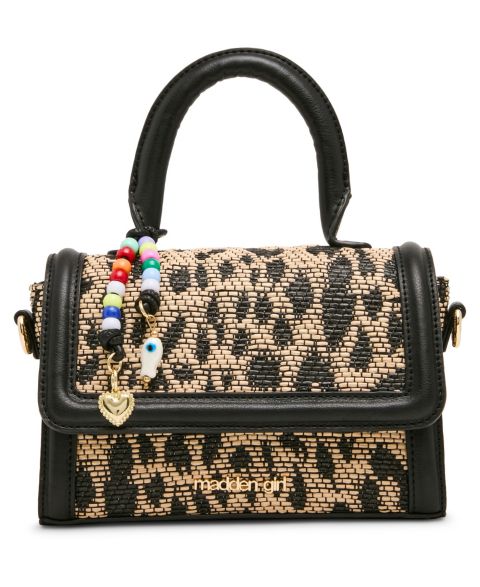 Женская сумка Madden Girl Davinas Straw Mini Top Handle Satchel Handbag, цвет: Леопардовый