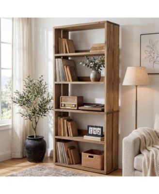 5-Tier Solid Wood Bookshelf, 70.8" Tall Farmhouse Bookcase with Open Storage Shelves, Freestanding Bookshelves Display Rack