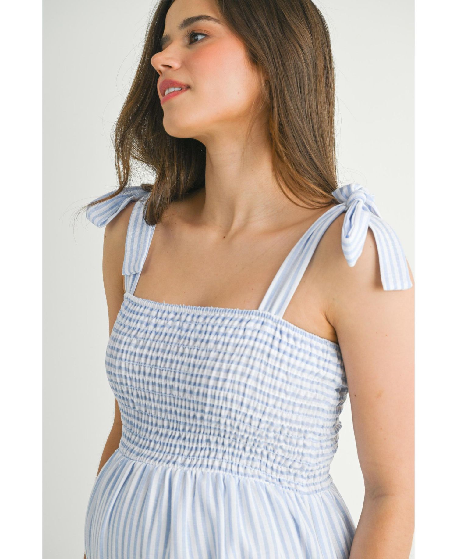 Women's Striped Smocked Empire Waist Sundress with Tie Straps