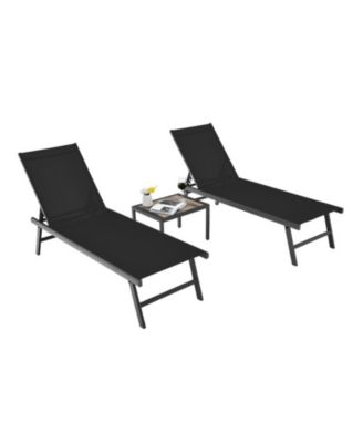 3 Piece Patio Chaise Lounge Chair Set with 6-Position Backrest, 2 Loungers and Side Table