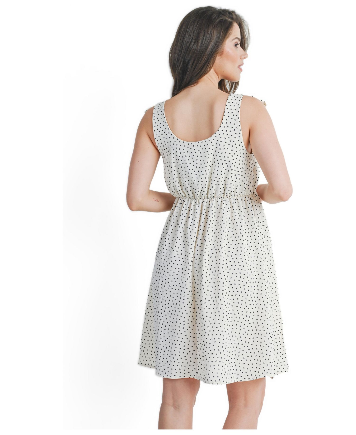 Women's Empire Waist Polka Dot Tie-Shoulder Dress