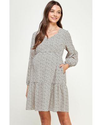 Maternity Printed Empire Waist Tiered Dress with Side Pockets