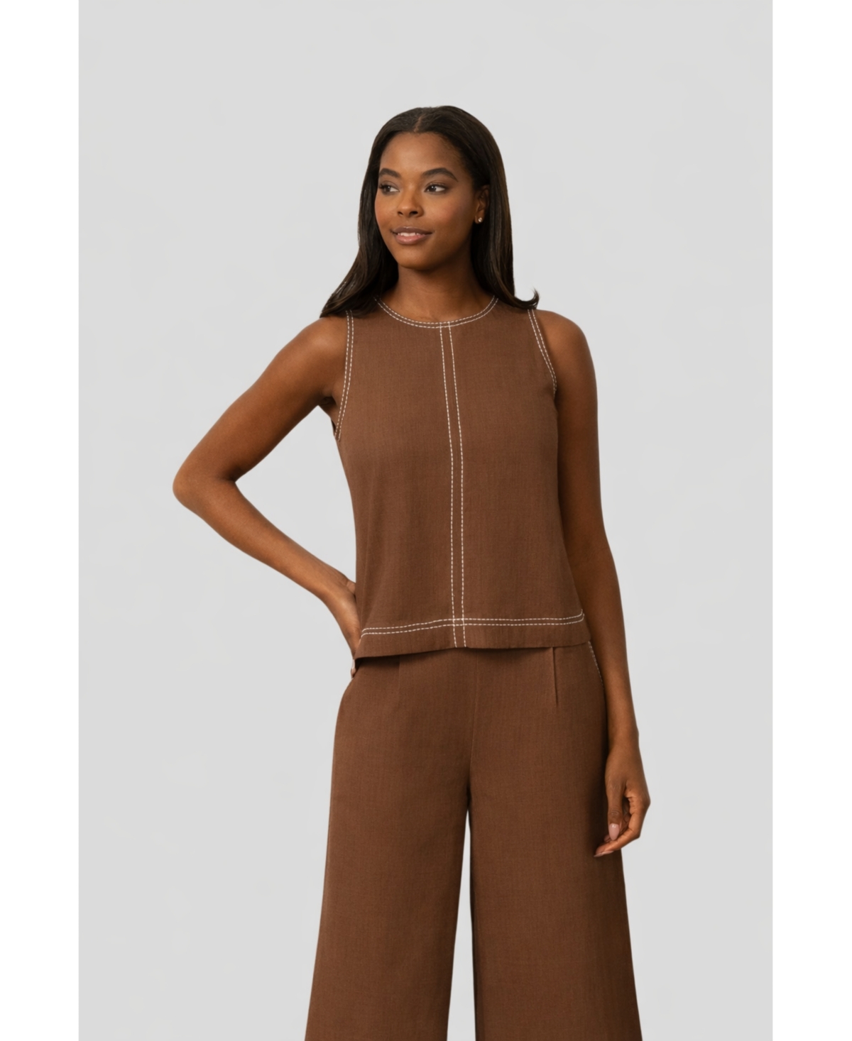 Cable & Gauge Women's Linen Blend Sleeveless Top