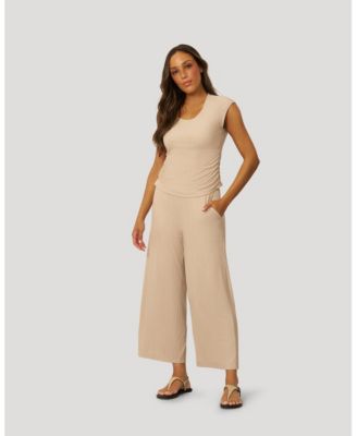 Women's Rib Side Shirred Top and Wide Leg Set