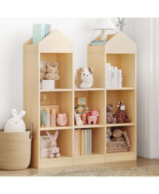 Toy Storage Organizer 8-Cubby Kids Bookshelf White Bookcase Toddlers Playhouse Cabinet Shelf for Boys Girls Wooden Cubby Storage Toy Shelf