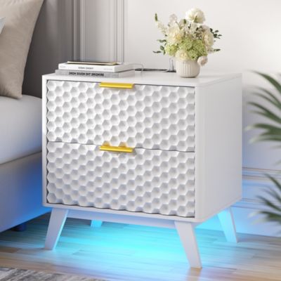 23.6-Inch Wide 2-Drawer Nightstand with Built-in Outlets and Human Sensor Light
