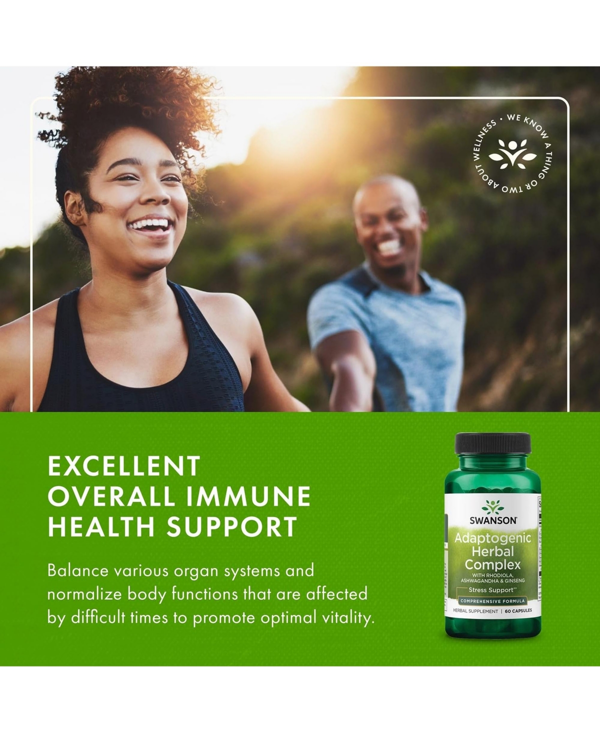 Swanson Rhodiola Ashwagandha Ginseng Complex Energy Immune Function Nervous System Stress Support Adaptogen Herb Supplement 60 Capsules