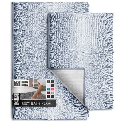 Hearth and Harbor Chenille Bath Rug 2-Piece Set - Small and Medium, Quick-Dry, Machine-Washable, Non-Slip