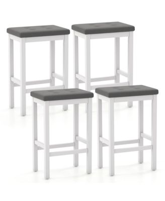 24'' Upholstered Bar Stools Set of 4 Home Kitchen Stools w/ Solid Wood Support Legs