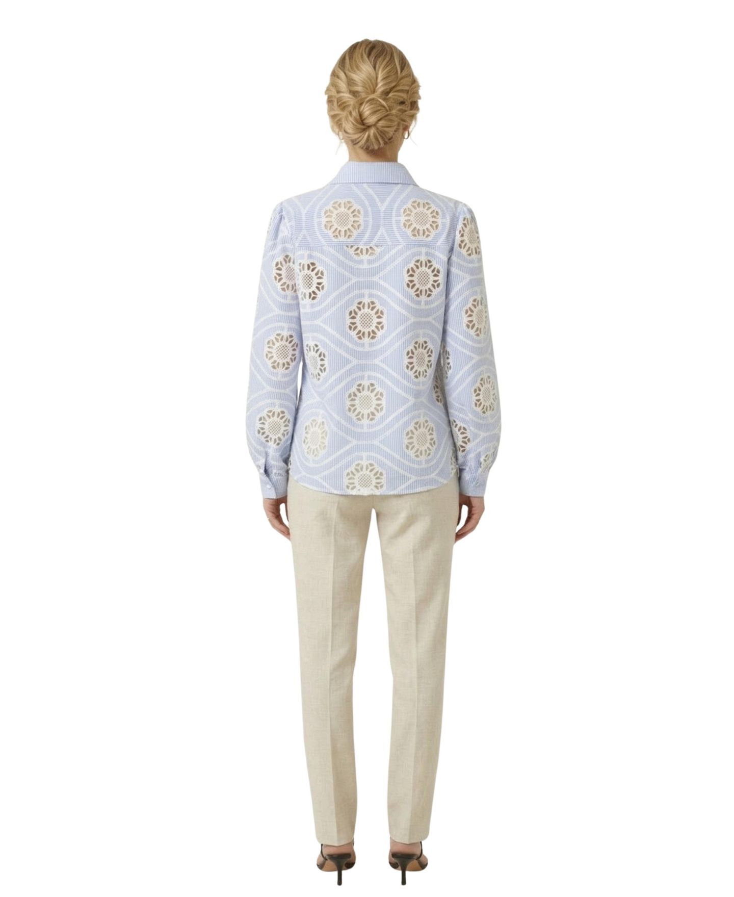Женская рубашка Modenaire Striped Eyelet Collared Button-Down — фото 4