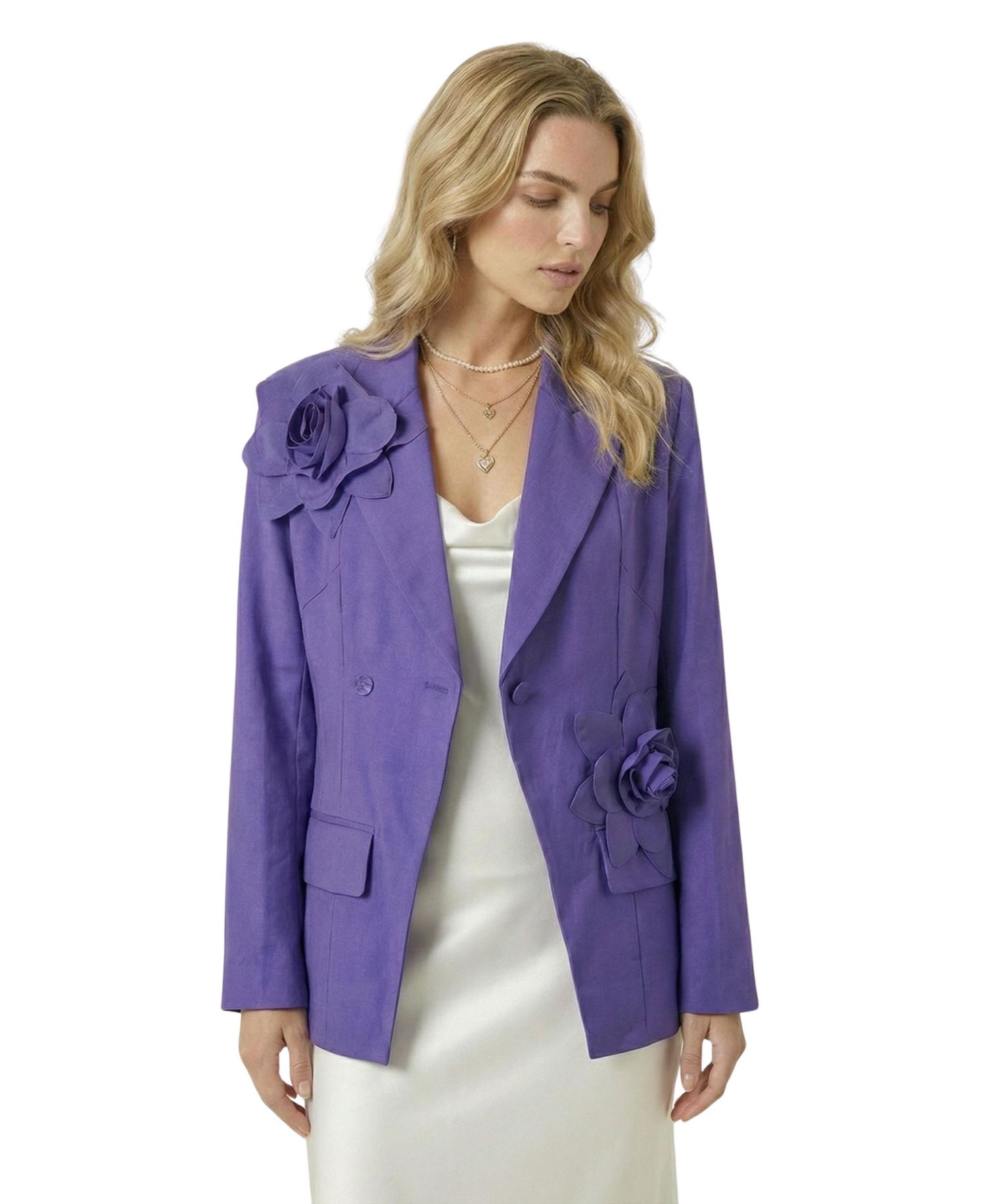 Women's 3D Floral Applique Structured-Fit Blazer