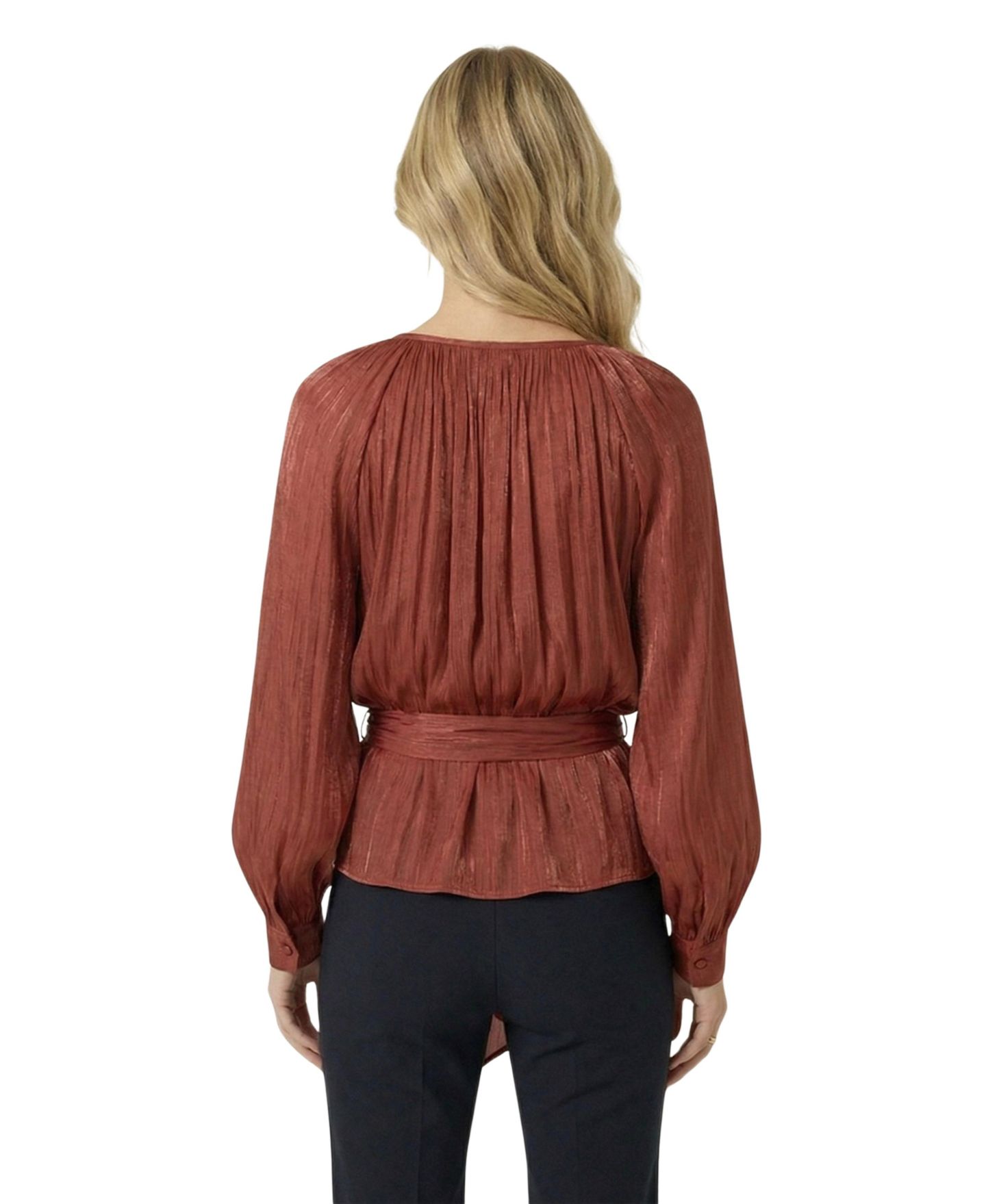 Женская блузка Modenaire Tie-Neck Belted Long-Sleeve — фото 4