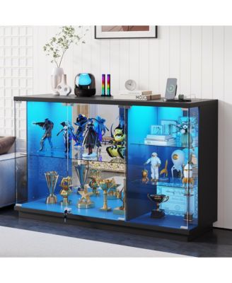 Glass Display Cabinet with Lock and LED Light