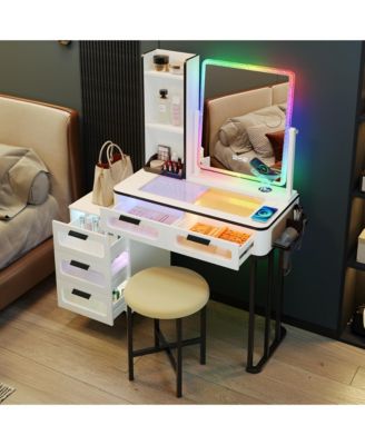 Vanity Set: RGB Lights, 5 Drawers and Wireless Charger