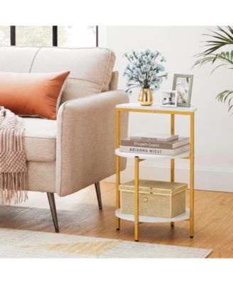 3-Tier Side Table Round End Table w/Storage Shelves Metal Frame for Bedroom