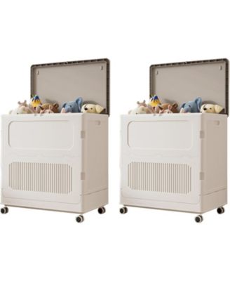 2 Pack Rolling Laundry Hamper with Lid, Collapsible Plastic Clothes Basket with Wheels