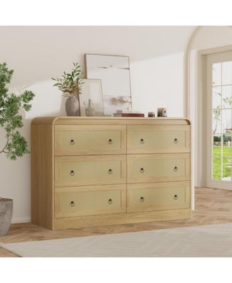 46" Wide Rattan Dresser,6 Drawer Dresser for Bedroom,Dressers and Chests of Drawers,Modern Chest of Drawers for Bedroom,Living Room,Hallway