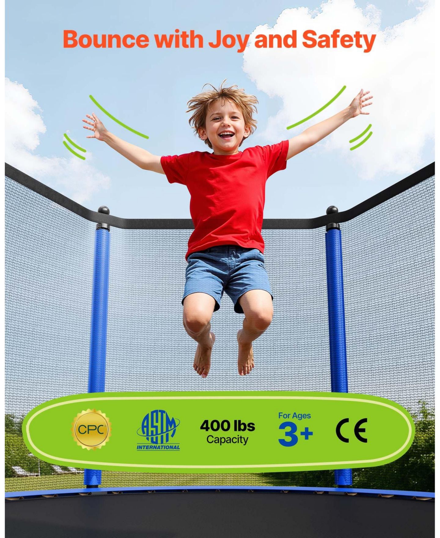Детская игрушка Mecale 12 FT Outdoor Trampoline with Enclosure Net 400 lbs Capacity, цвет: Синий — фото 4