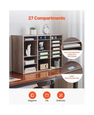 27-Compartment Wood Literature Organizer, Office Mail Sorter with Removable Shelves, File Sorter for Home Classroom
