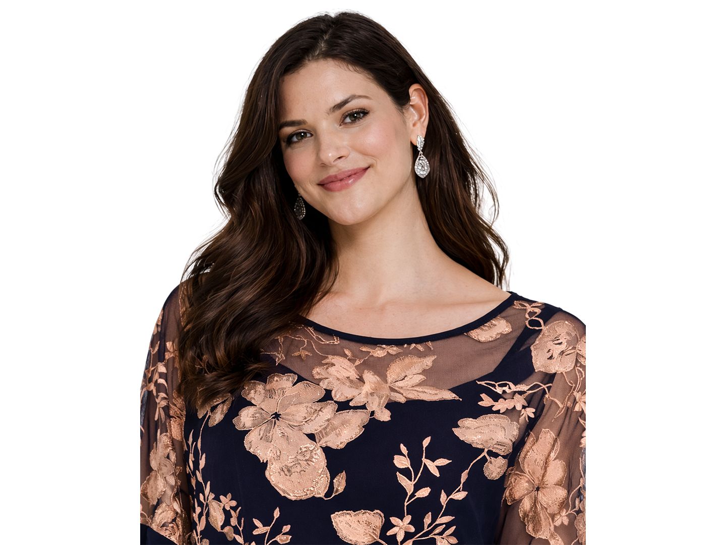 Женский комплект R & M Richards Petite Floral Embroidered Poncho Top and Pants, 2-Piece Set, цвет: Тёмно-синий розовый — фото 2