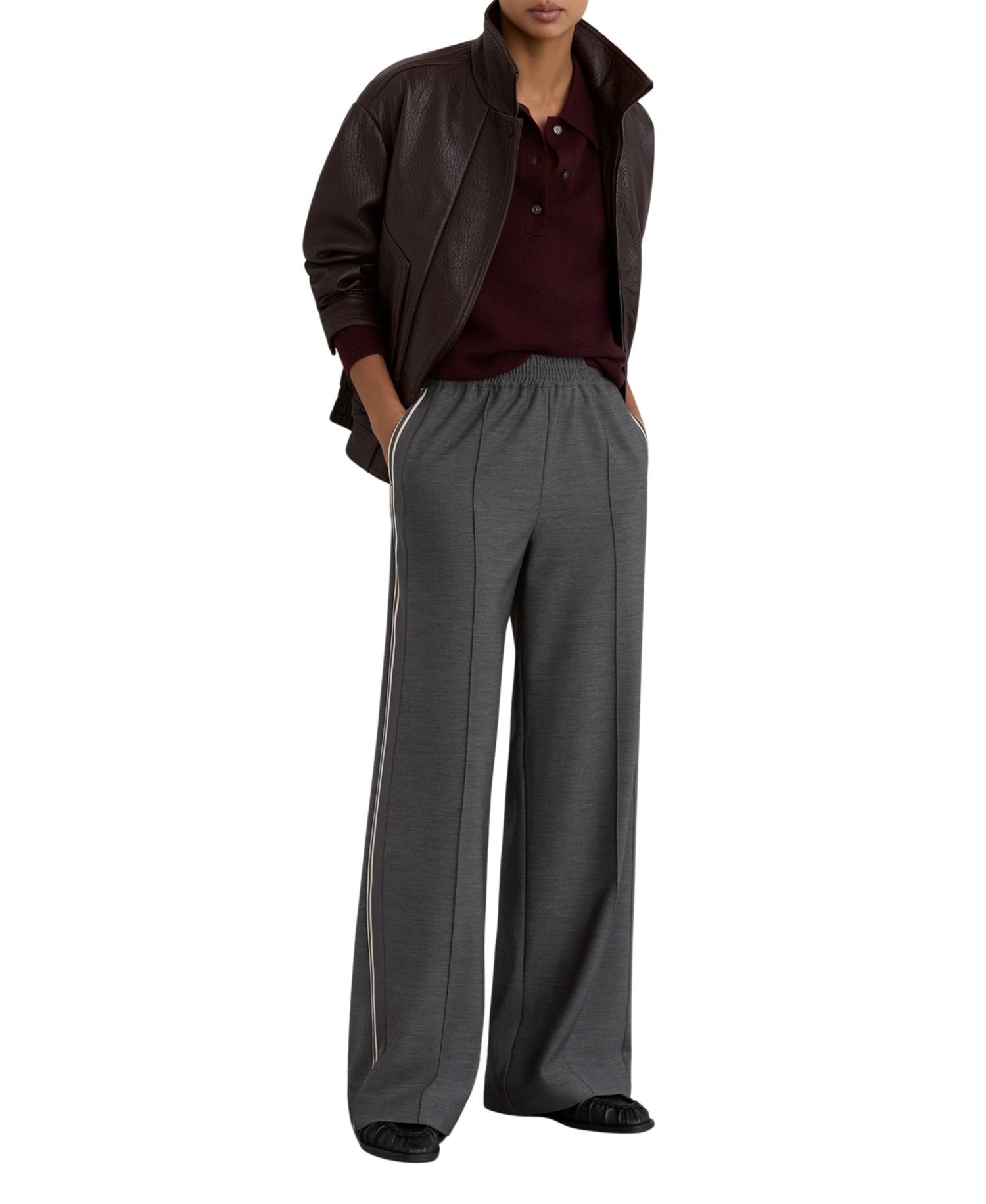 Women's Marlow M&eacute;lange Side-Stripe Wide-Leg Pants