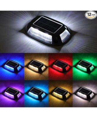 Solar Driveway Lights Dock Deck Lights 12 Pack,9 Colors in 1 Led IP67 Waterproof Outdoor Warning Step Lights for Driveway Sidewalk Pathway