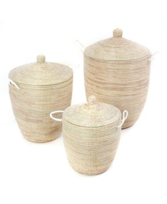 Set of Three Solid White Hampers