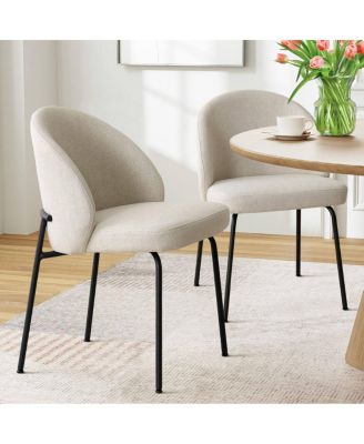 Modern Upholstered Dining Side Chairs Set of 2, Metal Legs
